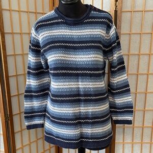 Y2K Cotton Blend Fashion Bug Navy and Cream Striped Knit Sweater